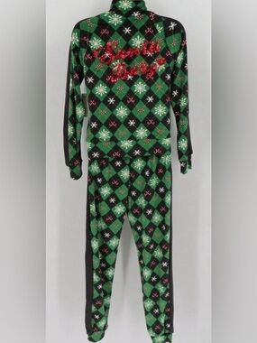 No Boundaries Junior M 7-9 Embroidered Sequin Santa Baby Tracksuit Set Christmas